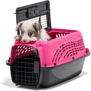 Petmate Two Door Pet Kennel for Pets up to 15 Pounds, Pink/Black, 19" Long (19.0"L x 13.0"W x 10.0"H)