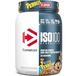 Dymatize x Fruity Pebbles ISO100 Whey Protein Powder Isolate, 25g of Protein, 20 Servings, 5.5g BCAAs, 120 Cal., Gluten Free, 1g Fat, 1g Sugar, 2g Carb (1.34 Pound (Pack of 1), EXP 06/27