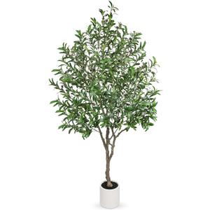 Hollyone Faux Olive Tree 7Feet Tall Fake Olive Tree 7FT with Pot Indoor Lifelike Wood Trunk and Fruits Large Potted Artificial Tree Plant with Tall Ceramics Pot Planter Housewarming Home Decor Gift