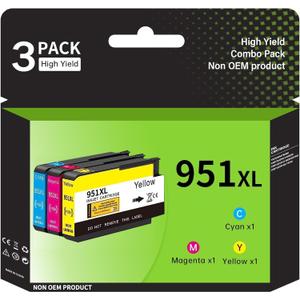 951XL Ink Cartridges Combo Pack Replacement for HP 951 ink cartridges for hp 950 951 ink cartridges combo pack use with HP Officejet Pro 8600 Plus 8610 8620 8100 8625 8630 Printers (C/M/Y,3Pack)