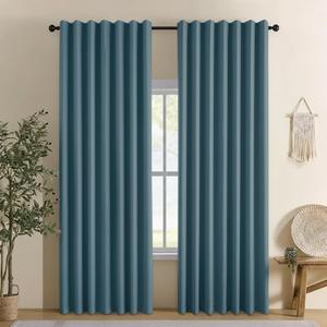 Linen 100% Blackout Curtains for Bedroom, Black Out Curtains 63 Inch Long 2 Panels Set, Back Tab/Rod Pocket Curtain for Living Room, Energy Efficient Curtain(52" W X 63" L, Teal)