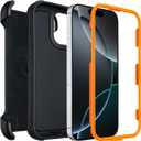 Defender for iPhone 16 Pro Max Case with Clip Holster,Heavy Duty Rugged Full-Body,2 Layers of Sturdy,Anti-Drop,Military-Grade Defender Cover for iPhone 16 Pro Max Phone Case (Black & Orange)