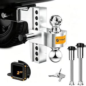 TOPBEE Adjustable Trailer Hitch, Drop Hitch, Tow Hitch Fits 2.5-inch Receiver, 8-inch Drop, 2 and 2-5/16 inch Balls, 18,500 LB,Solid Tube Hitch with Anti-Theft Pin, Silver
