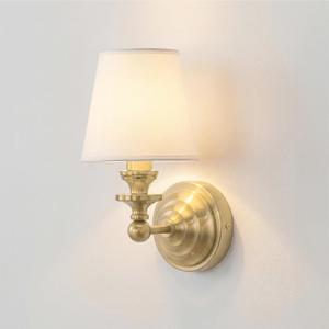 Antique Linen Shade Wall Sconce- Brass Finish Base and Conical Fabric Shade Wall Light Fixture for Bathroom, Bedroom, Dining Room and Entryway(6" D x 11.5" H Brass), 6.5" D x 11.5" H