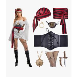 Halloween Costumes Woman - 8 in 1 Pack: Pirate Costume Set for Women with Corset & Accessories M