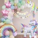5 Pcs Self Standing Unicorn Balloons - 3D Rainbow and Star Foil Balloons for Birthday Party Decorations and Supplies