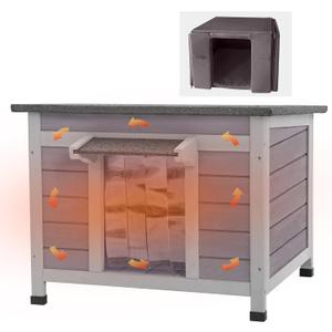 Outdoor Cat House with Insulated Liner Weatherproof Feral Cat Shelter for Winter, Gray 