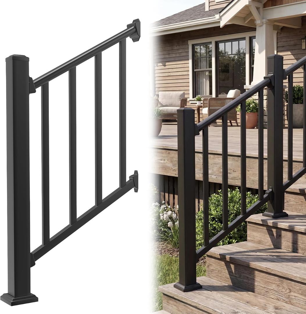 Aluminum Deck Railing Kit, Modular 36 in H. x 2 Ft W Stair Railing Kit for Outdoor Steps,Heavy Duty Balustrade System for Deck, Porch, Patio & Balcony(1 Post, 1 Panel)