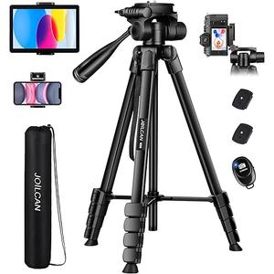 JOILCAN Camera Tripod, 68" Tablet Tripod Stand for Phone Cameras, Travel Tripods Compatible with iPad iPhone DSLR SLR Projector, Cell Phone Tripods Stand with Remote/Travel Bag / 2 in 1 Mount