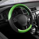 Road Comforts Steering Wheel Cover Breathable Leather Steering Wheel Cover, Anti-Slip Grip, Universal Fit 14.5 to 15, Heat & Cold Resistant for Cars, SUVs, and Trucks Black & Shining Green