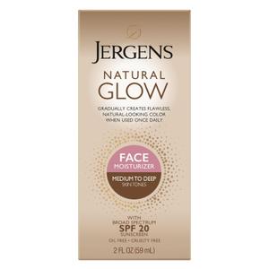 Jergens Natural Glow Self Tanner Face Moisturizer with SPF 20 Facial Sunscreen, Medium to Deep Skin Tone, Sunless Tanning, Oil Free, Broad Spectrum Protection UVA and UVB, 2 oz