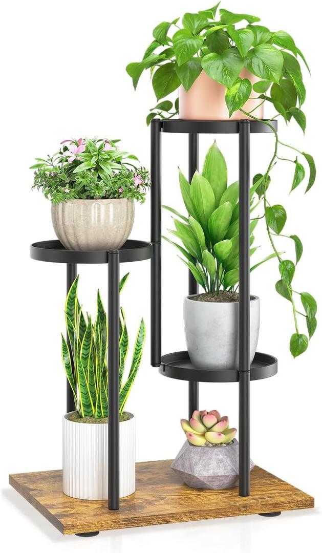 LASZOLA Black 3 Tier Plant Stand Indoor Heavy Duty Metal Planter Flower Holder Rack, Multi Modern Narrow Organizer, Floor Vertical Tower, Spiral Sturdy Decorate for House Bathroom Office Living Room (3 Tier without Grow Lights)