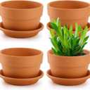 Suwimut 4 Pack Terracotta Pots with Saucer, 6 Inch Large Terra Cotta Plant Pot with Drainage Hole, Clay Flower Planter Pot with Tray for Indoor Outdoor Plant