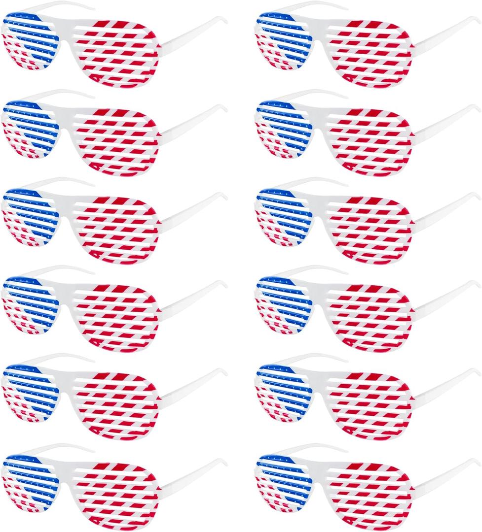 American Flag USA Patriotic Design Plastic Shutter Glasses Shades Sunglasses Eyewear for Party Props, Decoration (12 Pairs)