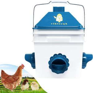 Chicken Feeder No Waste 20 lb with 4 Ports, Rain Proof Gravity Feed Chick Feeders Bucket (Blue)