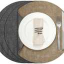 Myir JUN Round Dual-Sided Placemats, Faux Leather Set of 4 for Indoor and Outdoor Dining Tables, Non-Slip Washable Table Mats (Gray Beige)