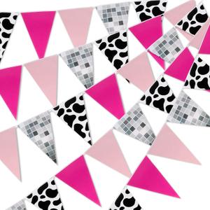 5Pcs 41 Ft Cowgirl Party Decorations Western Cowgirl Pennant Banner Pre-Assembled Pink Triangle Flag Bunting for Western 80s 90s Disco Cowgirl Birthday Party Supplies