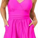 Smismivo Swim Rompers for Women Tummy Control V Neck Swimsuits with Shorts One Piece Modest Bathing Suits Full Coverage 2026 (Hot Pink, X-Large)