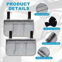 Beach Chair Armrest Bag, Beach Side Bag Hanging Storage Organizer with Reflective 4 Pockets Waterproof Pouch 13 x 7" & 2Pcs & Gray - Fit for (Bedside/Outdoor/Camping)