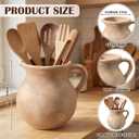 Potchen Rustic Kitchen Utensil Holder with Handle,7.48" H Ceramic Vintage Utensil Crock for Countertop, Farmhouse Kitchen Decoration Ceramic Pot for Spatulas Spoons Tongs(Classic,Antique Beige)