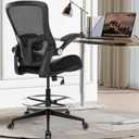 Drafting Chair, Tall Office Chair with PU Leather Seat, Standing Desk Chair Counter Height Office Chairs with 21.65'' Footrest Ring and Adjustable Lumbar Support Armrests Black