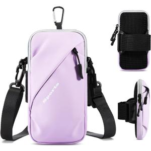 Phone Holder Arm Bands, Small Crossbody Shoulder Holsters Bag with Arm Band, Fits iPhone and All Cell Phones, Use for Running, Walking, Hiking & Biking (Plus Size Purple)