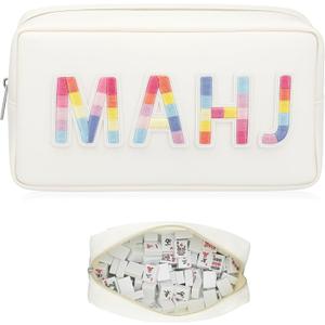 Empty Mahjong Bag Thickened American Mahjong Tiles Bag with Zipper Storage Pouch for Board Game Pieces Game Party Travel Gatherings Accessories, 10.4''x5.6'', Case Only (Mahj,Rainbow)