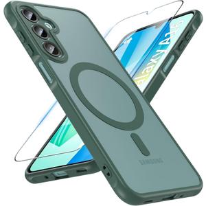 OWKEY Galaxy A16 5G Phone Case, Magnetic Samsung Galaxy A16 5G Case for Magsafe with Tempered Glass Screen Protector, [Shockproof Military] Translucent Back Slim Bumper Cover Samsung A16 5G Case, Green