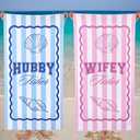 Bride Beach Towel Set of 2 Wifey and Hubby Wedding Beach Towel for Bride Groom 60 x 30 Inch Newlywed Bridal Shower Honeymoon Gifts for Couples Blue and Pink Stripe(Seashell)