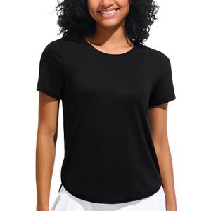 Ice Silk Short Sleeve Women's Workout Shirts Loose Fit Side Slits Athletic Tee Tops (X-Large, Black)