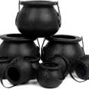 CCINEE Black Cauldron with Handle,Plastic Candy Kettle Bucket for St.Patrick's Day,Halloween Party Favor Decor,Pack of 9 (Assorted Size)