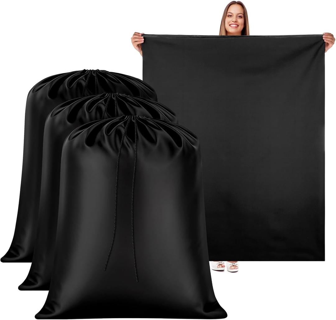 2 Pack Clothes Storage Bag, 43" x 55" Heavy Duty Moving Bags with Drawstring Large Luggage Organizer Bags for Travel Camp Home College Dorm Luggage Suitcase, Black