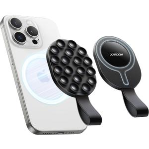 JOYROOM Magnetic Suction Cup Phone Mount, Silicone Octo Cup Buddy Phone Case Grip Stand, Magsafe Suction Mount Phone Holder for Shower/Mirror, TikTok Creator,Hands-Free Selfies/Call/Meeting(Black)