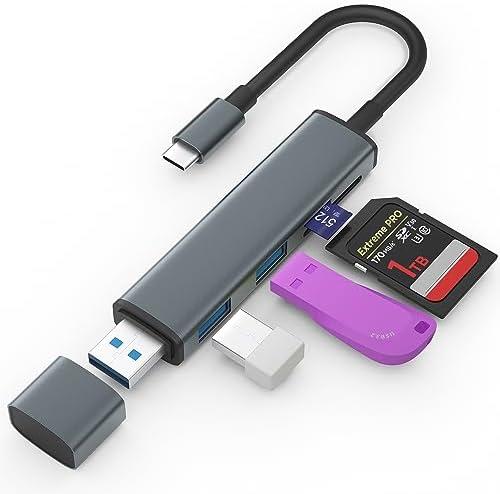 TIANSONG USB 3.0 SD Card Reader with Dual USB Ports, USB C SD Card Reader for iPhone 15/iPad/Mac 4 Ports Read and Write Simultaneously Memory Card Adapter for MacBook Pro/Air iMac Android S23 S22