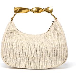 Straw Bag for Women,Boho Chic Woven Hobo Tote Handbag,Handmade Straw Crescent Satchel Purse,Mini Summer Beach Bag