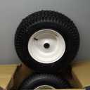 (2-Pack) 16x6.50-8 Tubeless Tires on Rim - Universal Lawn Mower and Garden Tractor Trailer Wheels - With Chevron Turf Treads - 3" Offset Hub, 3/4" and 5/8" Bearings - 4 Ply with 615 lbs Load Capacity (White)