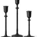 Antique Candlestick Holders Set of 3, Cast Iron Taper Candle Holder for Dining Table Centerpiece, Wedding, Fireplace Mantel Decor, Vintage Tall Candle Stands, Christmas Decorations, Matte Black