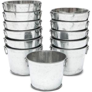 Juvale Mini Galvanized Buckets with Handle - Table Decor & Flower Centerpieces - Craft Pail for DIY Projects - Bulk Galvanized Buckets for Party Favors - 4.5"x 3.5", Pack of 12