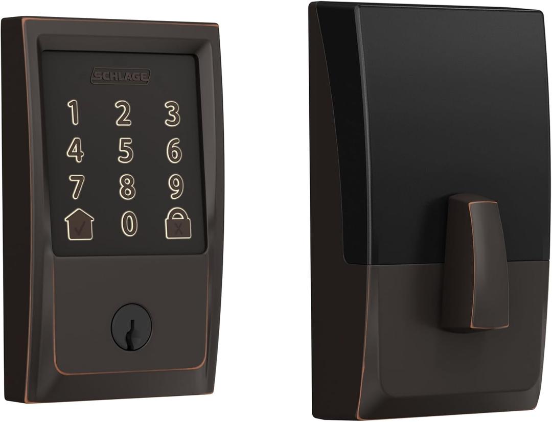 Schlage Encode Smart Wi-Fi Deadbolt Lock with Touchscreen Keypad, Keyless Front Door Entry, App Control, Alexa, Google Home and Airbnb Compatible, Aged Bronze, BE489WB CEN 716