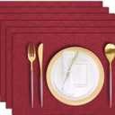 Cloth Placemats Set of 6, Cotton Linen Blend Machine Washable Durable Linen Table Mats, Heat Resistant Placemats Wrinkle Free Place Mats for Dining Table, Easy to Clean (Burgundy, 6)