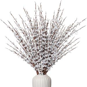 10Pcs Long Stem Jasmine Flowers Artificial Valentine's Day 29.5"/75cm Tall Fake White Flower Bouquet Artificial Pussy Willow Branches for Home Office Wedding Party DIY Floral Decor