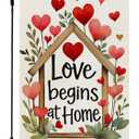3 x CROWNED BEAUTY Valentines Day Garden Flag Love Begins at Home 12x18 Inch Double Sided Hearts Floral Welcome Decoration for Outside Yard