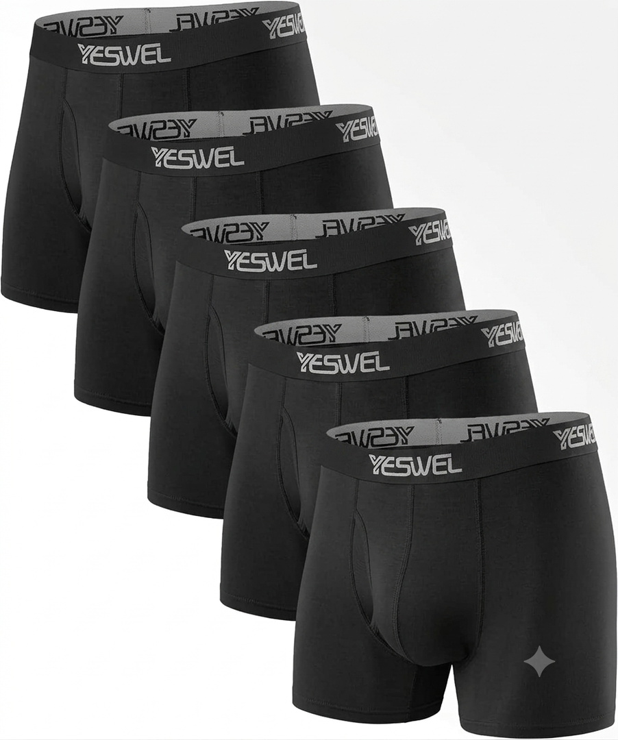 YESWEL Modal Underwear Men 5 Pack Breathable Boxer Briefs with Open Fly, Moisture Wicking Boxers Trunks Multipack 2XL Black
