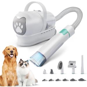 Dog Grooming Kit, Pet Grooming Vacuum with Pet Clipper Nail Grinder, Dog Hair Vacuum with 6 Pet Grooming Tools for Dogs Cats Shedding Grooming (White)
