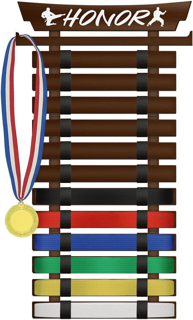 SD FACTORY 12 Belts Karate Belt Display Rack with Stickers Wall Mounted Taekwondo Belt Display No Assembly Required BJJ Kids and Adults Hanging Stands