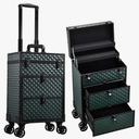 Rolling Makeup Train Case with Wheels 2 Large Drawers Nail Organizer Case Cosmetic Train Cases Traveling Cosmetology Case on Wheels Tattoo Carrying Case Makeup Carts Dark Green