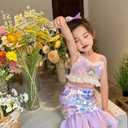 Toddler Mermaid Skirt Girls Sparkle Sequin Tail (5T, Purple)