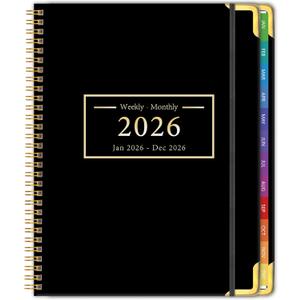 Planner -2026, Hardcover Weekly & Monthly Calendar Planner, January 2026 - December 2026, 8.5" x 11", Daily Agenda Book with Colorful Tabs, College Organizer Notebook, School & Work Supplies for Student Teacher Classroom (Black)