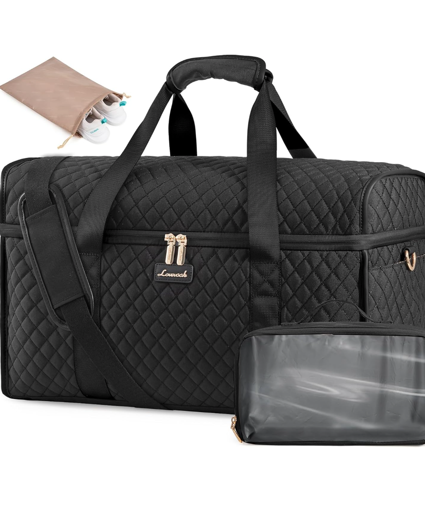 LOVEVOOK Travel Duffle Bag - Weekender & Overnight Bag with Toiletry & Wet Pocket, Carry-On Size, 3pc Set