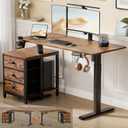 REAHOME Electric Standing Desk with Drawers, 47 x 24 Inches Height Adjustable Sit Stand Desk with Storage, 3 Memory Preset Home Office Computer Desk, Printer Cabinet, Cable Management, Rustic Brown